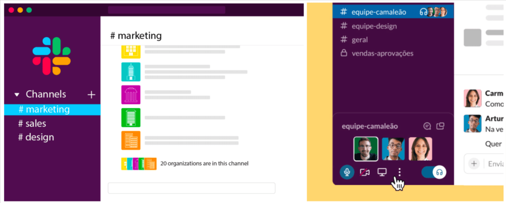 Funcionalidades chaves do slack
